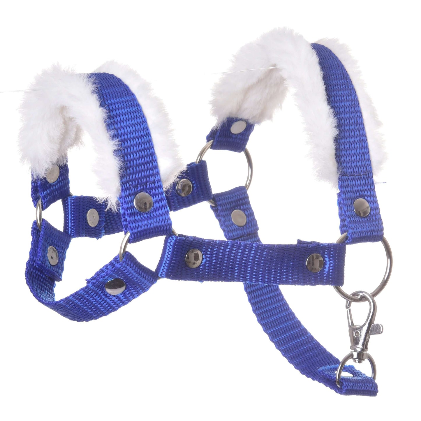 Ohlávka modrá s beránkem od Hobby Horse LarDen je modrá nylonová ohlávka, ideální jako doplněk pro Hobby Horse, s kovovými kroužky, patentními zapínáními a měkkým bílým polstrováním z umělé kožešiny na řemíncích.