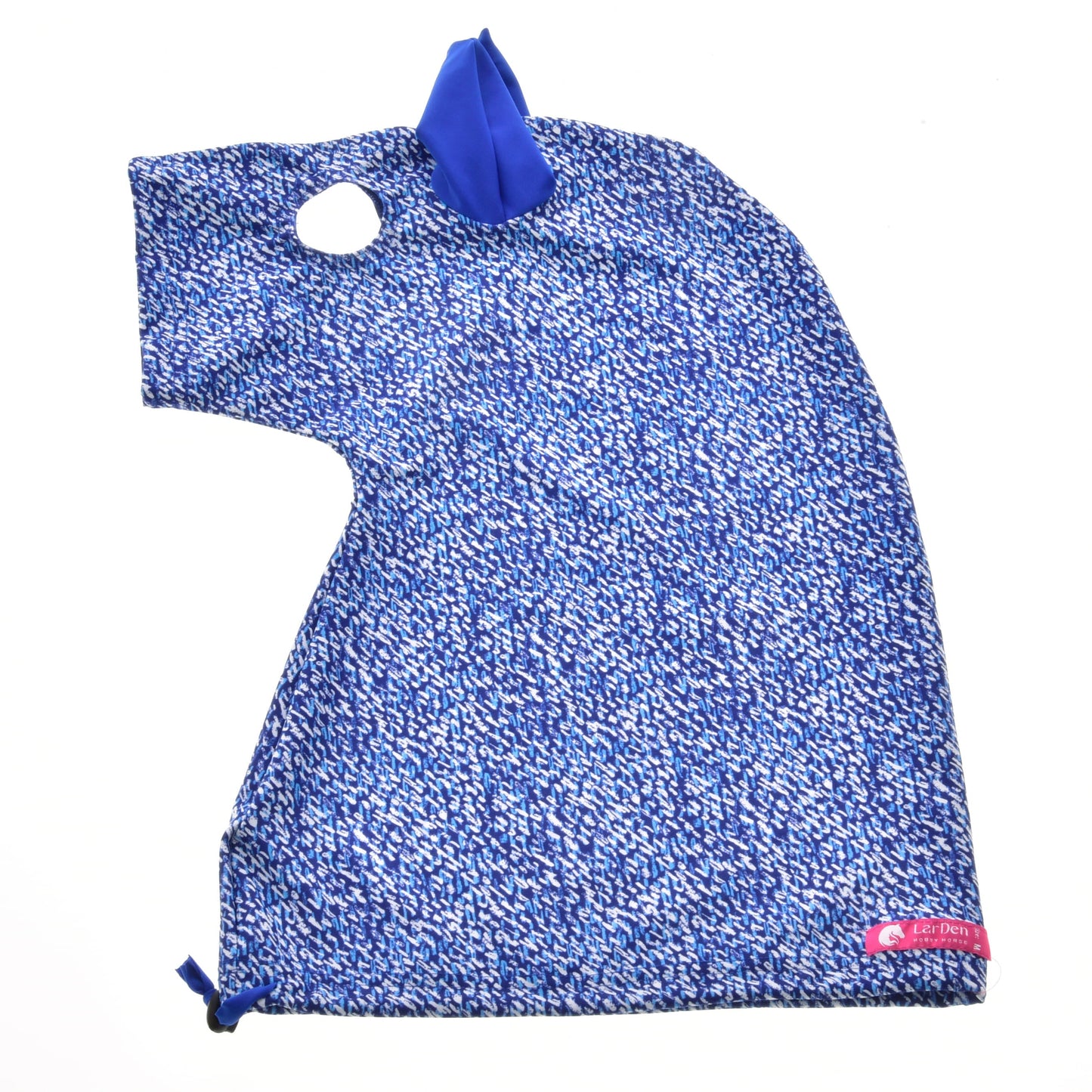 Hobby Horse ochranný oblek See (Lycra) od Hobby Horse LarDen, modro-bílý vzorovaný lycrový oblek s otvorem a špičatou modrou horní částí, zobrazený naplocho na bílém pozadí.
