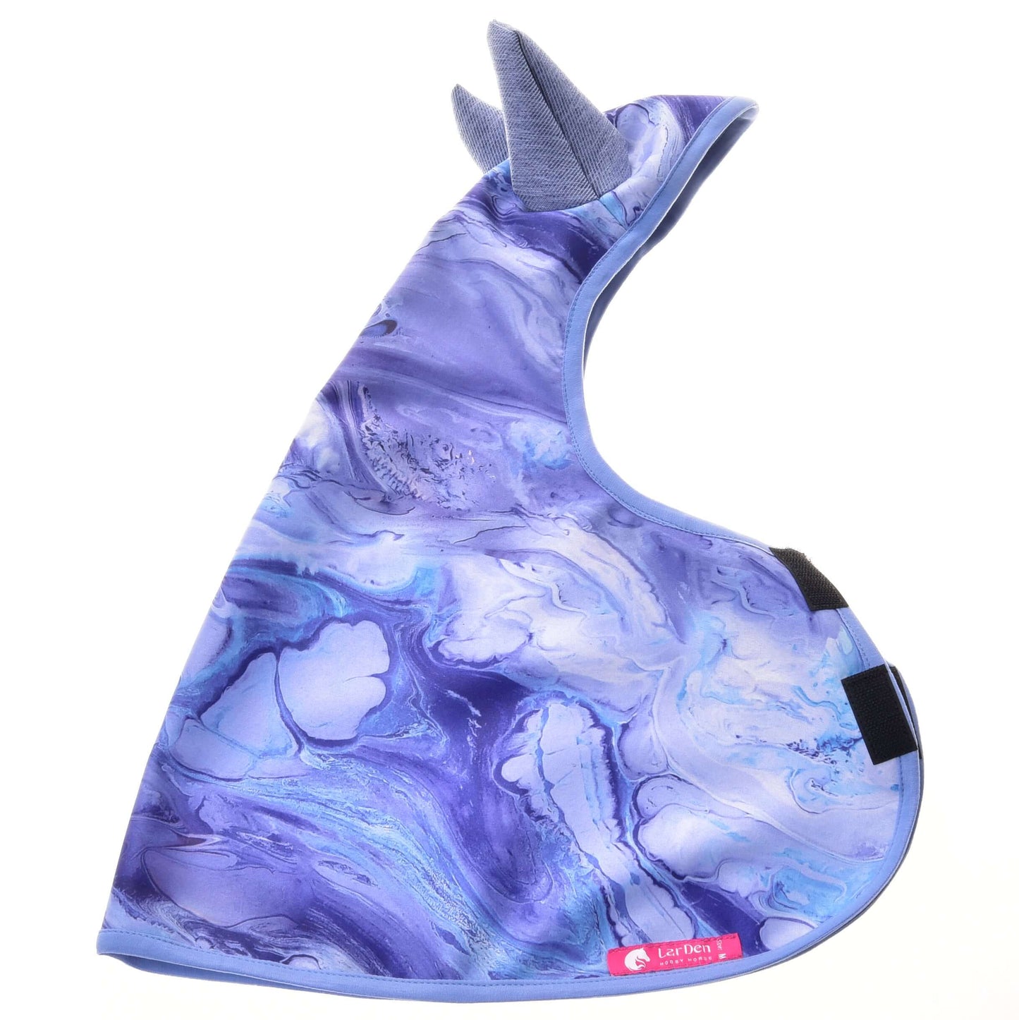 Hobby Horse LarDen Pláštěnka Galaxy Blue, modro-fialový mramorovaný kostým pro mazlíčka ve tvaru pláštěnky se dvěma měkkými ušmi připomínajícími rohy a bočním zapínáním na suchý zip — ideální jako pláštěnka do každého počasí pro vašeho chlupatého kamaráda.