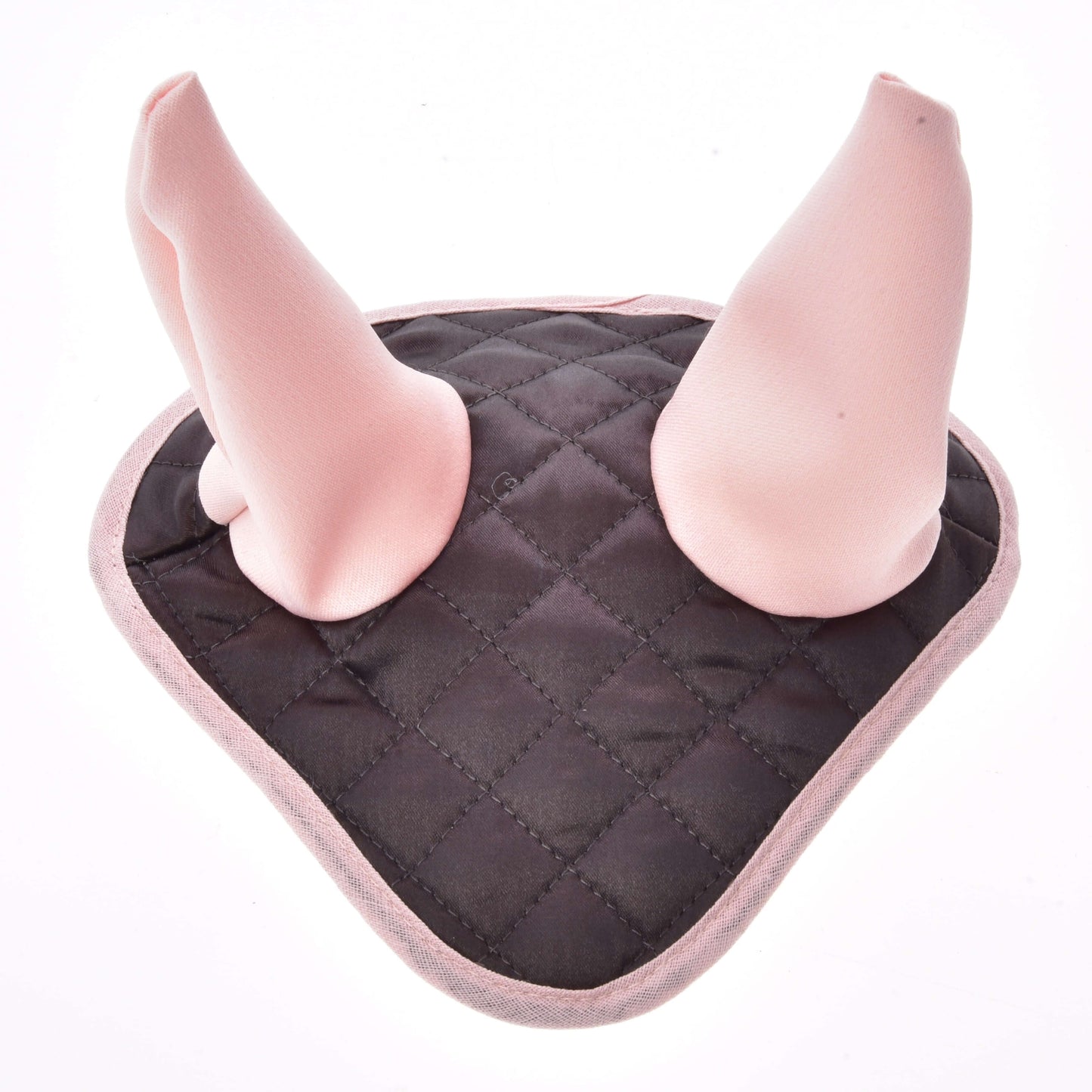 Set Thermo Sweety od Hobby Horse LarDen, růžovo-černý prošívaný textilní doplněk se dvěma vztyčenými špičatými tvary uší, ideální jako hravá sada čabraky nebo dekorativní koňský doplněk se zvířecím motivem.