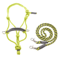 Provazový set Limetka (vel. M) od Hobby Horse LarDen obsahuje jasně žluté a šedé lano s kovovými kroužky a ladící kroucené provazové vodítko, obojí s kovovými karabinami, na bílém pozadí.